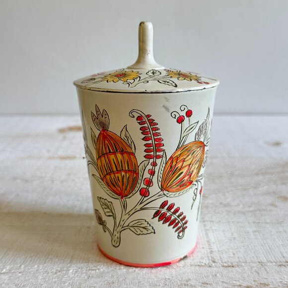 Vintage Brass Lidded Storage Jar with Etched and Enamel Detailing - Picture 1 of 9